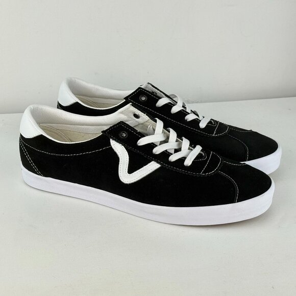 Men's 13 - VANS Sport Low Skate Suede Sneaker Black/White - 508357